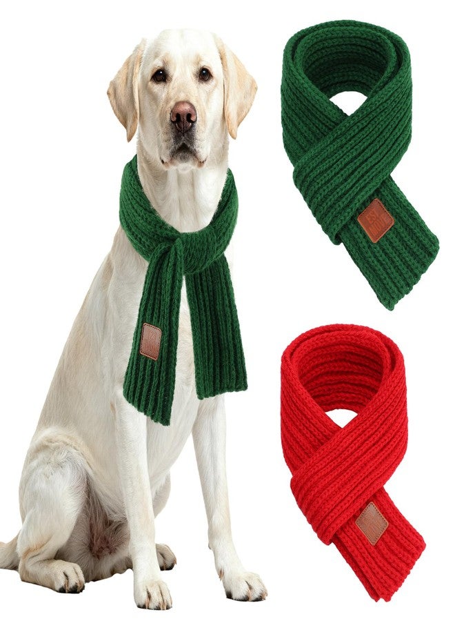 Rypet 2 Pack Christmas Scarf for Medium Large Dogs, Red Green Warm Knitted Fall Winter Bandanas, Pet Winter Holiday Decoration (XL, Length 55 in) - Image 1